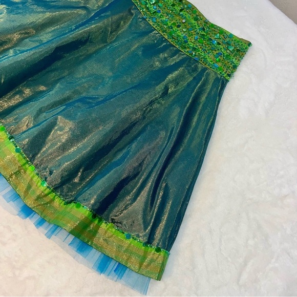 Basil & Maude Iridescent Green Blue Sequin Mermaid Beaded Skirt Sz 2 A Line - Picture 8 of 16